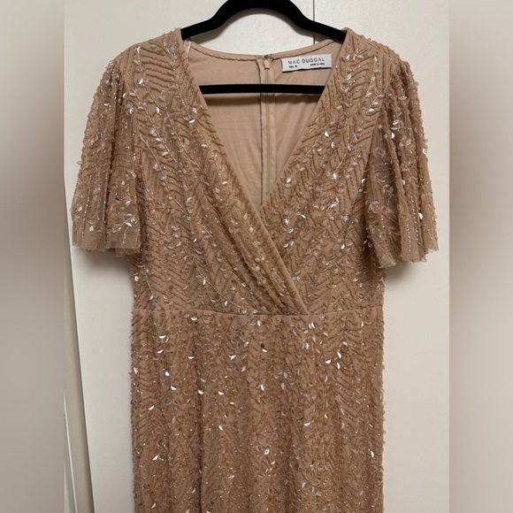 NWT | Mac Duggal 35109 Nude Pink Embellished Flutter Sleeve Gown Size 10 - Picture 8 of 13